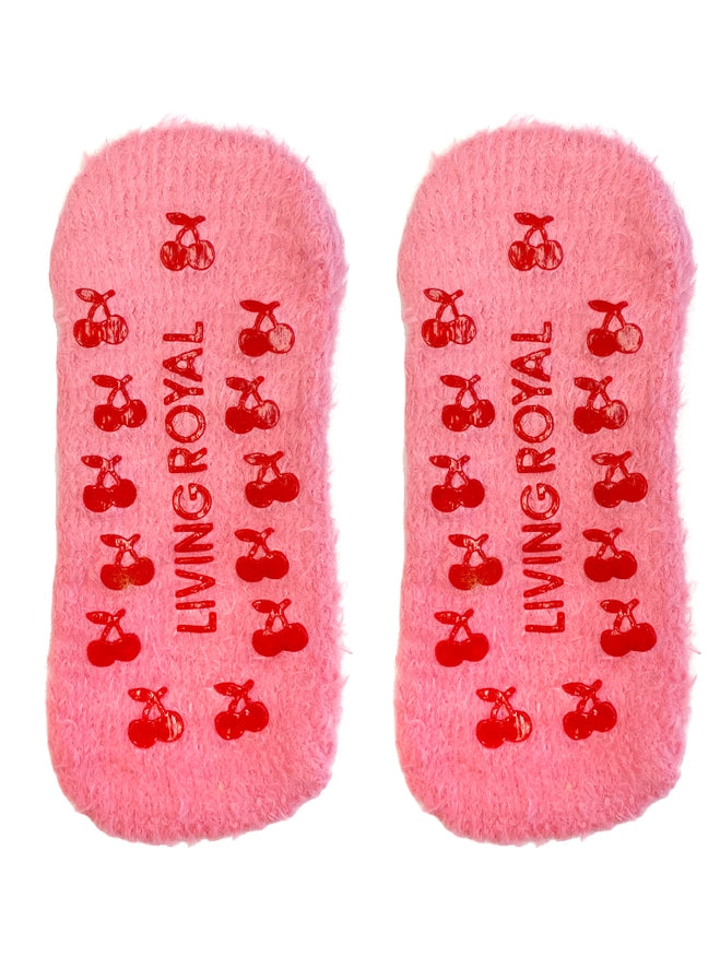 Fuzzy Cherry Slipper socks