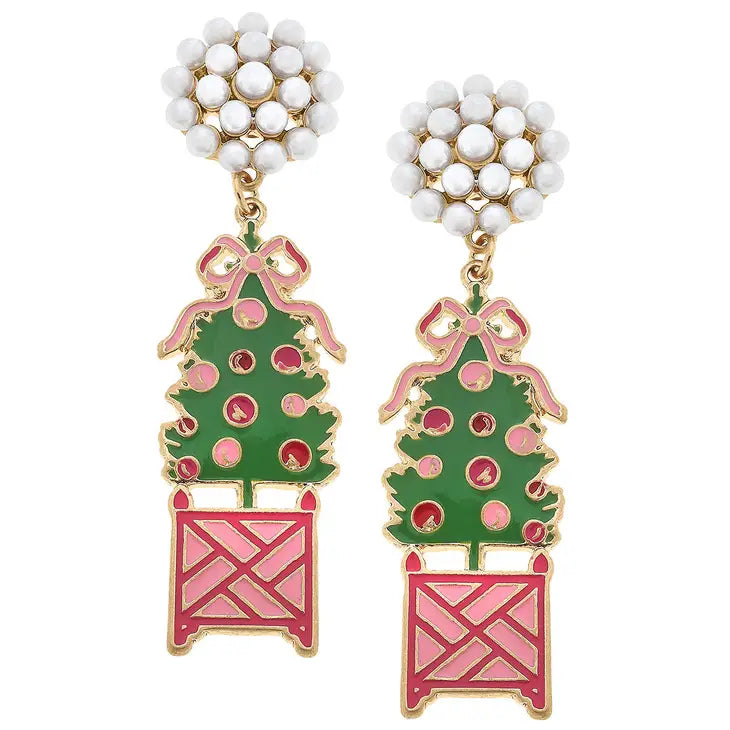 Christmas Tree Topiary Enamel Earrings