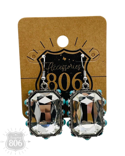 RHINESTONE OCTAGON EARRING 806-E418