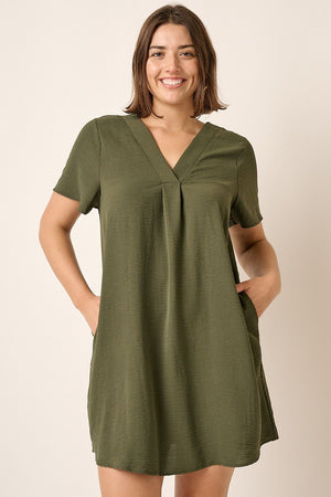 ARMY GREEN BASIC V-NECK DRESS