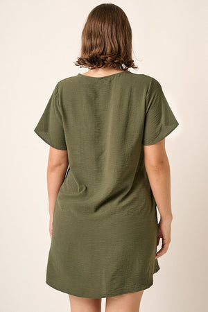 ARMY GREEN BASIC V-NECK DRESS