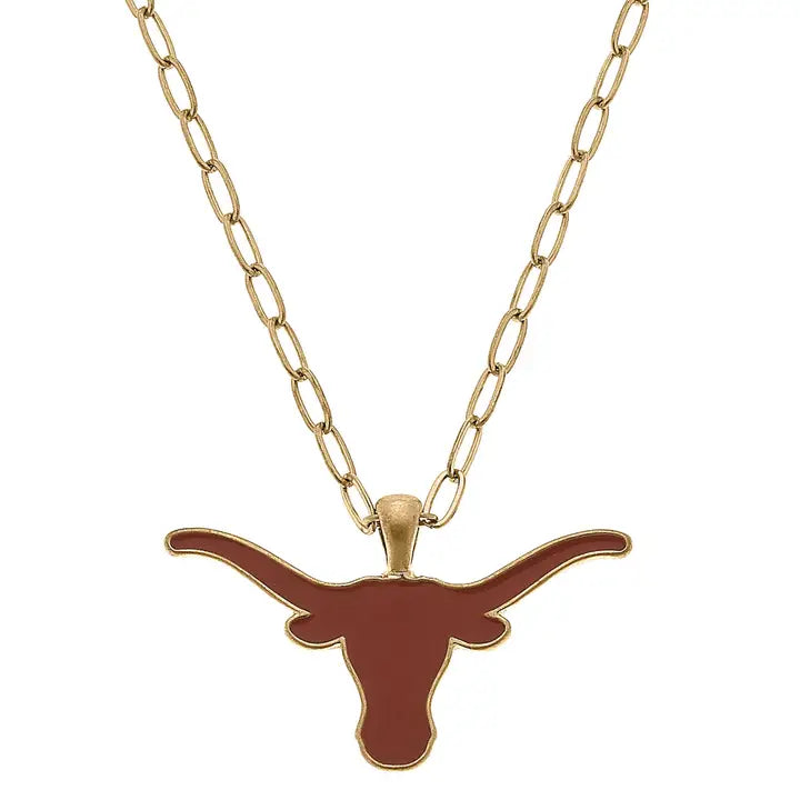 Texas Longhorns Enamel Pendant Necklace in Burnt Orange