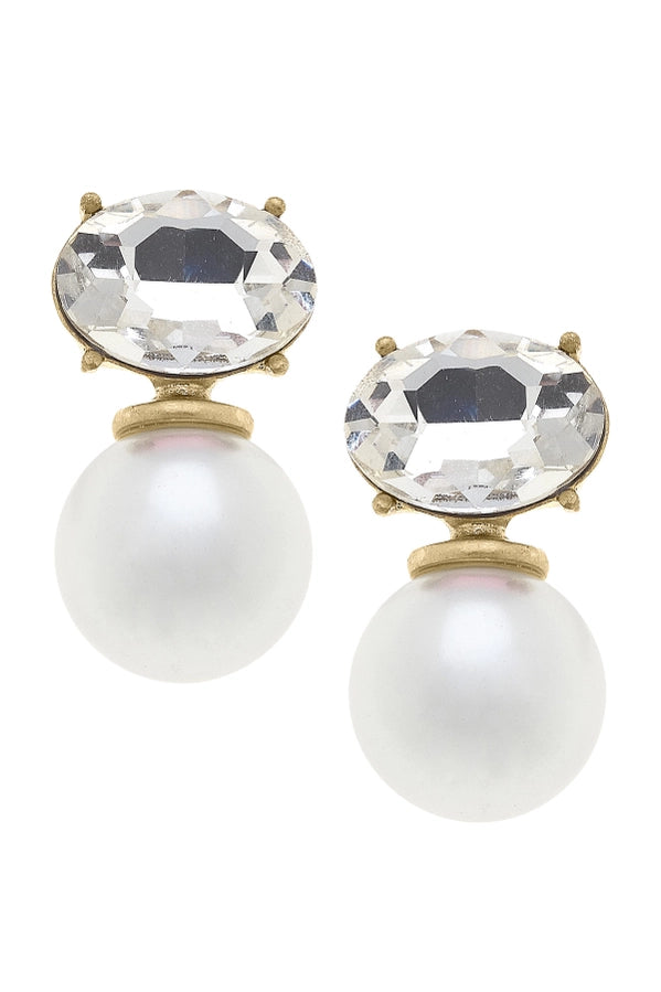 Clear-Brooke Rhinestone & Pearl Drop Earrings