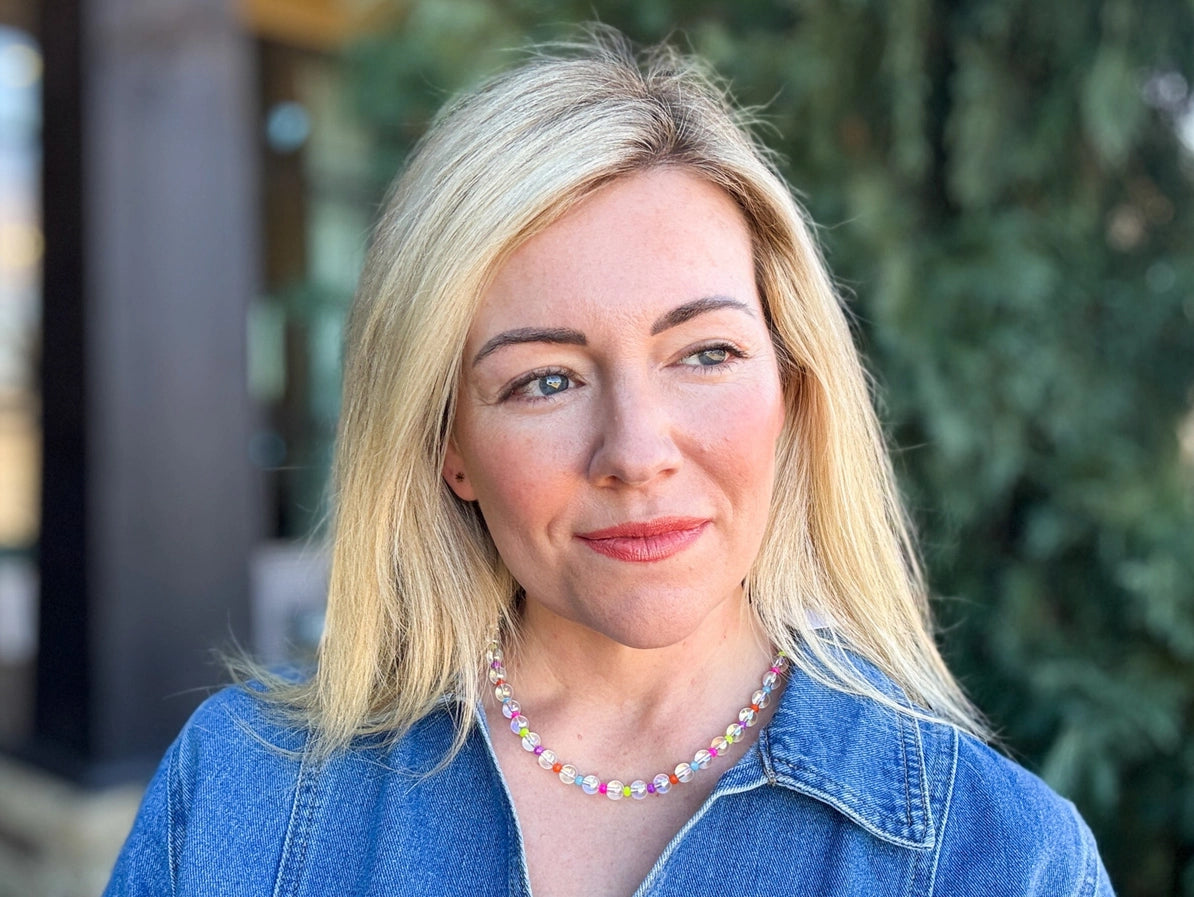 Beaded Necklace - Clear + Multi-Colored - Lanie