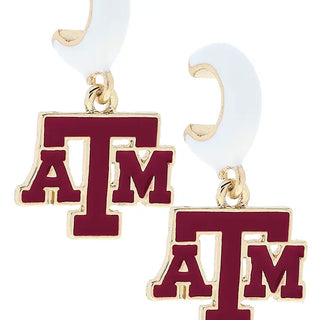 Texas A&M Aggies Enamel Logo Huggie Hoop Earrings in White