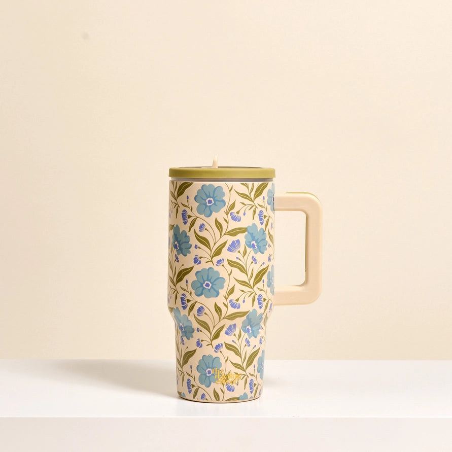 20 oz Lifestyle Flip Straw Tumbler–Poppin' Petals Aqua
