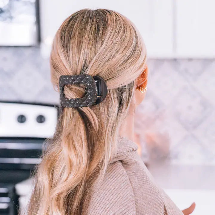 Flat Round Hair Clip | Medium | Truly Taupe Quilted