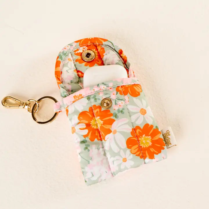 Puffy Earbud Case Keychain-Bouquet Beauty Sage