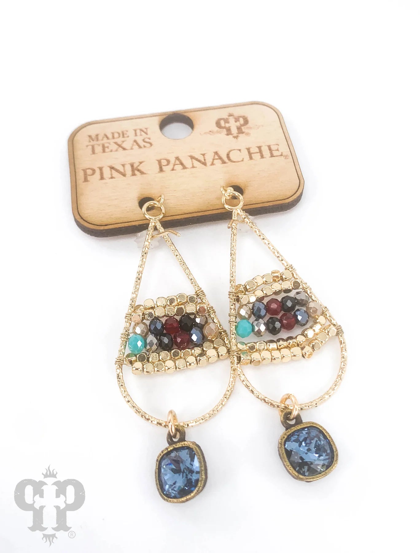 Denim Blue dark multi color teardrop pink panache earrings