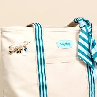 The Darling Canvas Tote Bag– Sicily Stripes Teal