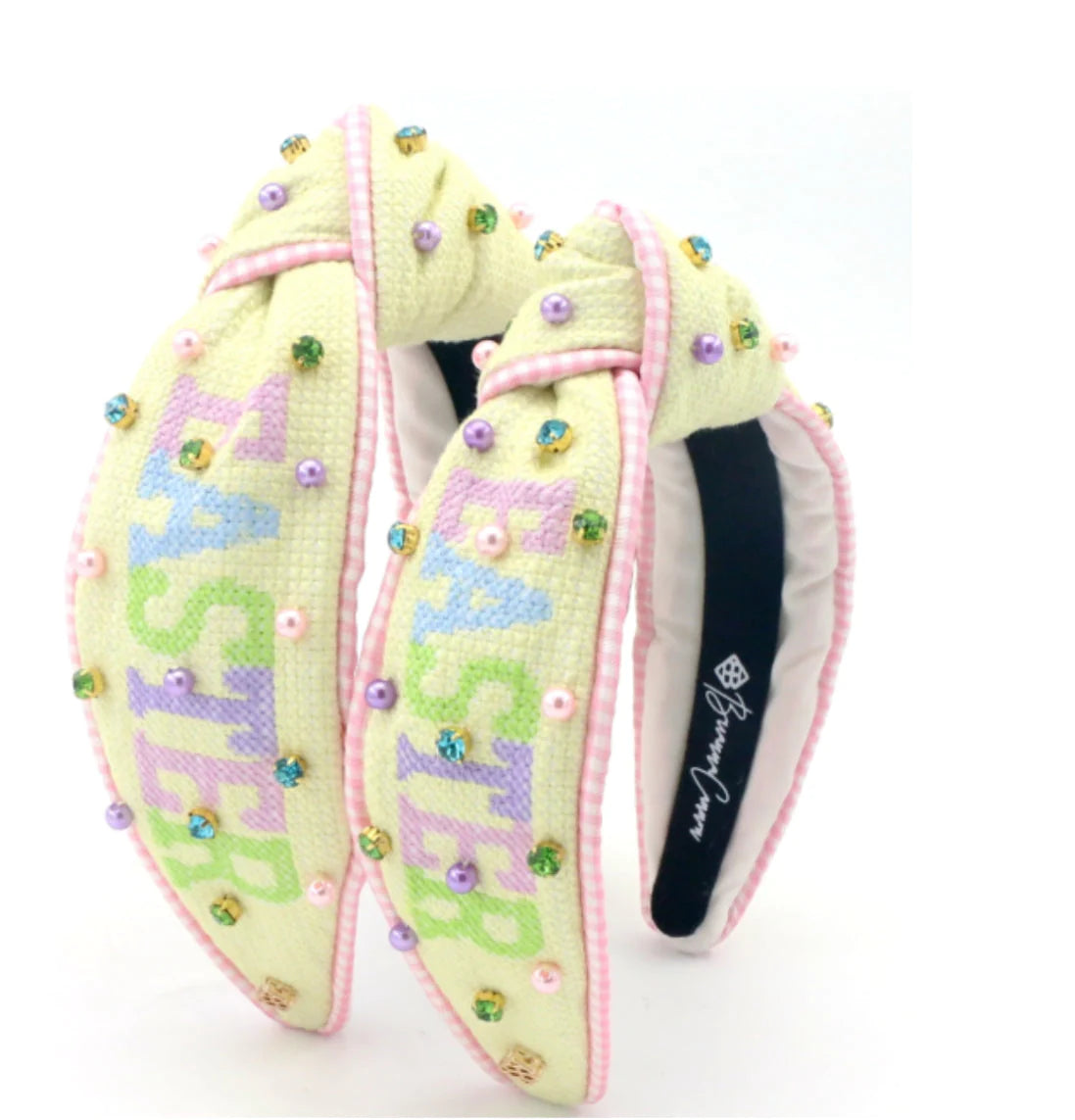 ADULT SIZE PASTEL YELLOW EASTER CROSS STITCH HEADBAND