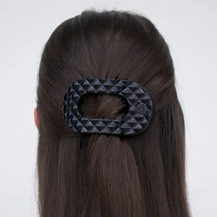 Flat Round Hair Clip | Medium | Jet Black Quilted