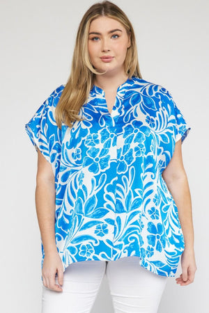 HALLIE SKY BLUE FLOWER TOP