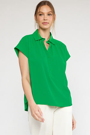 GREEN BUTTON UP TOP