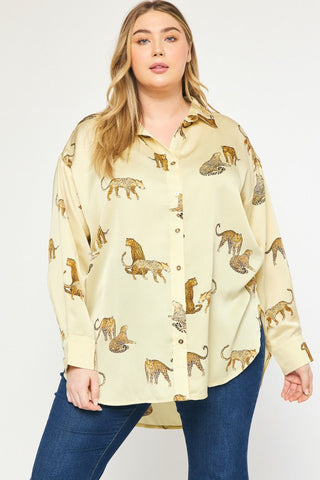 NATURAL CREAM LEOPARD BUTTON UP