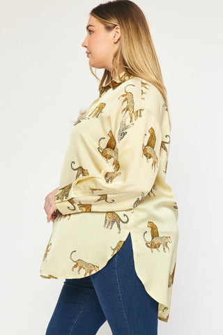 NATURAL CREAM LEOPARD BUTTON UP