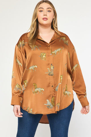 CAMEL LEOPARD BUTTON UP