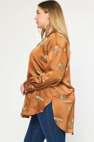 CAMEL LEOPARD BUTTON UP