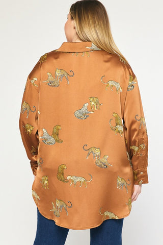 CAMEL LEOPARD BUTTON UP
