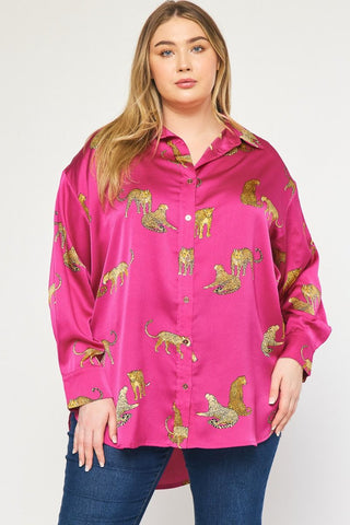 PLUM LEOPARD BUTTON UP