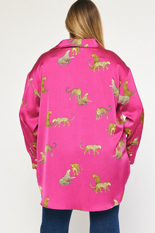 PLUM LEOPARD BUTTON UP