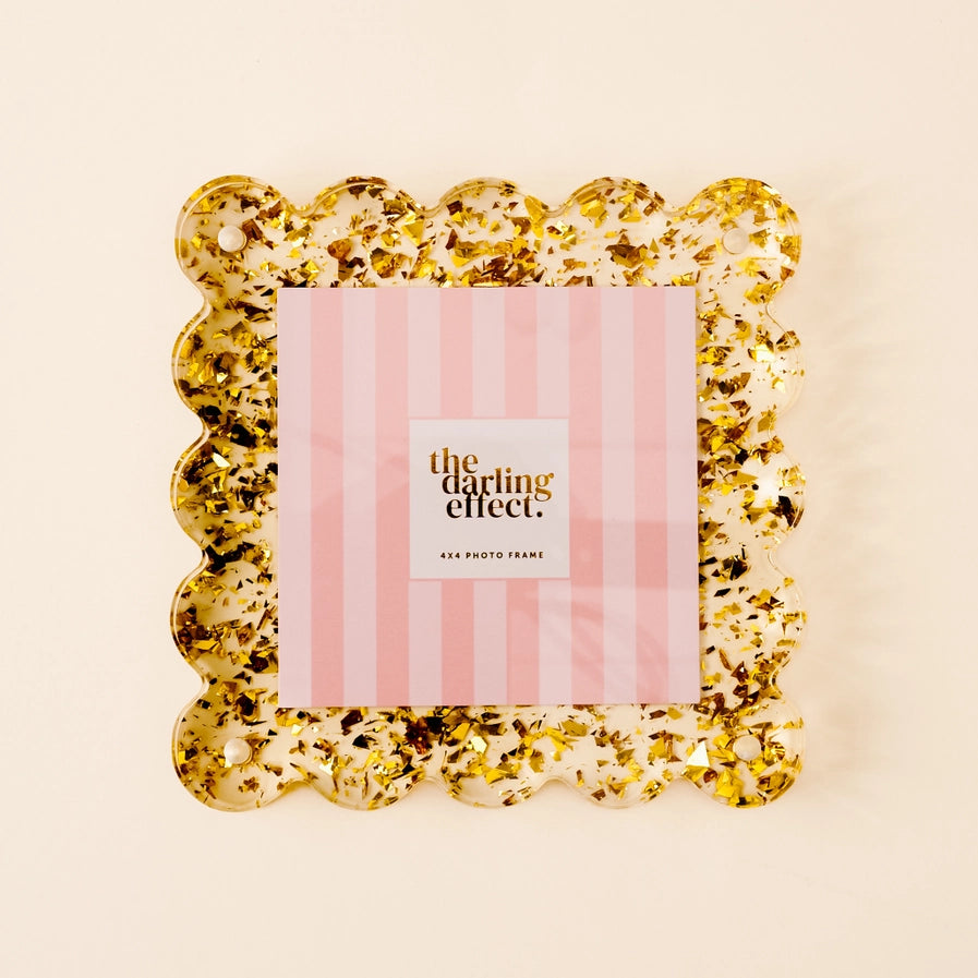 Square Scalloped Acrylic Frame-Confetti Gold