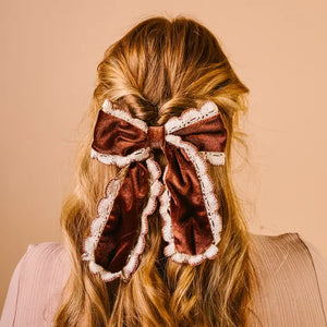 Coquette Velour Hair Bow-Brown