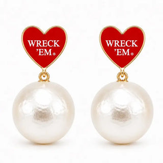 Texas Tech Heart Pearl Drop Earrings