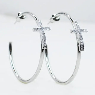 Silver Crossed Grace Hoops