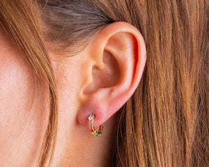 Hallie-Huggie Earrings - Gold-Plated w/ Colorful Gems
