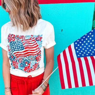 FLAG & FLOWERS TEE