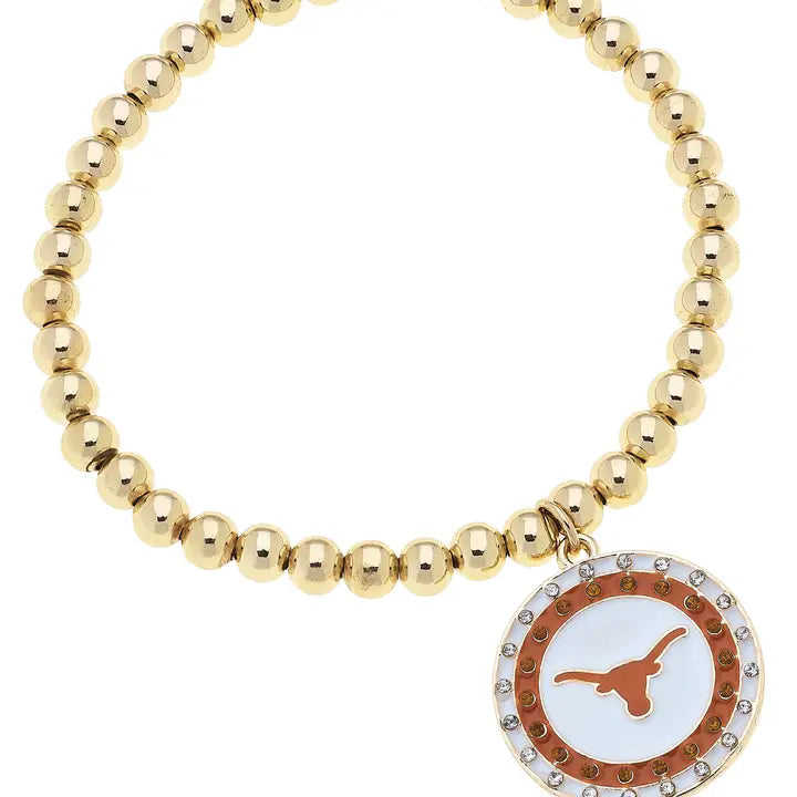 Texas Longhorns Pave Disc Ball Bead Stretch Bracelet
