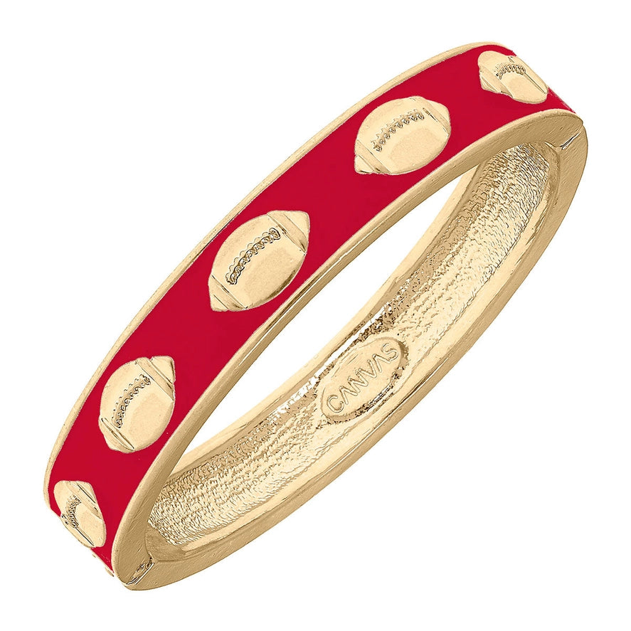 Game Day Enamel Football Hinge Bangle in Red