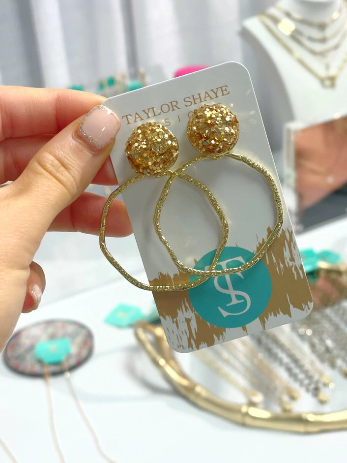 Glitter Top Hoops Gold