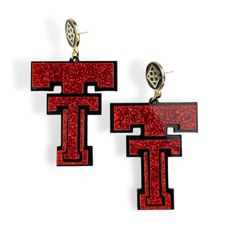 RED GLITTER VINTAGE DOUBLE T EARRINGS