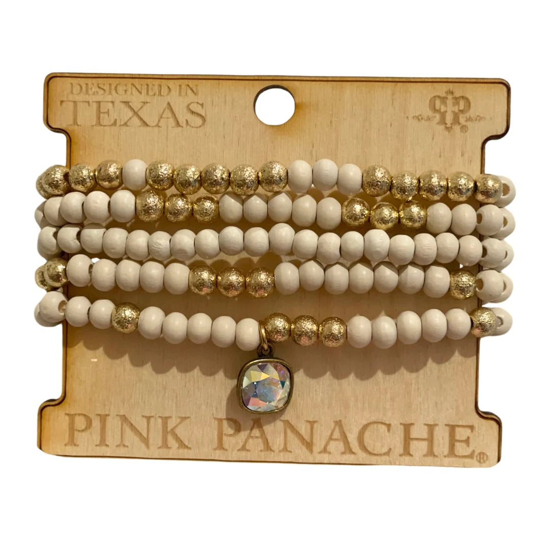 Cream 5 Strand and gold pink panache bracelet set