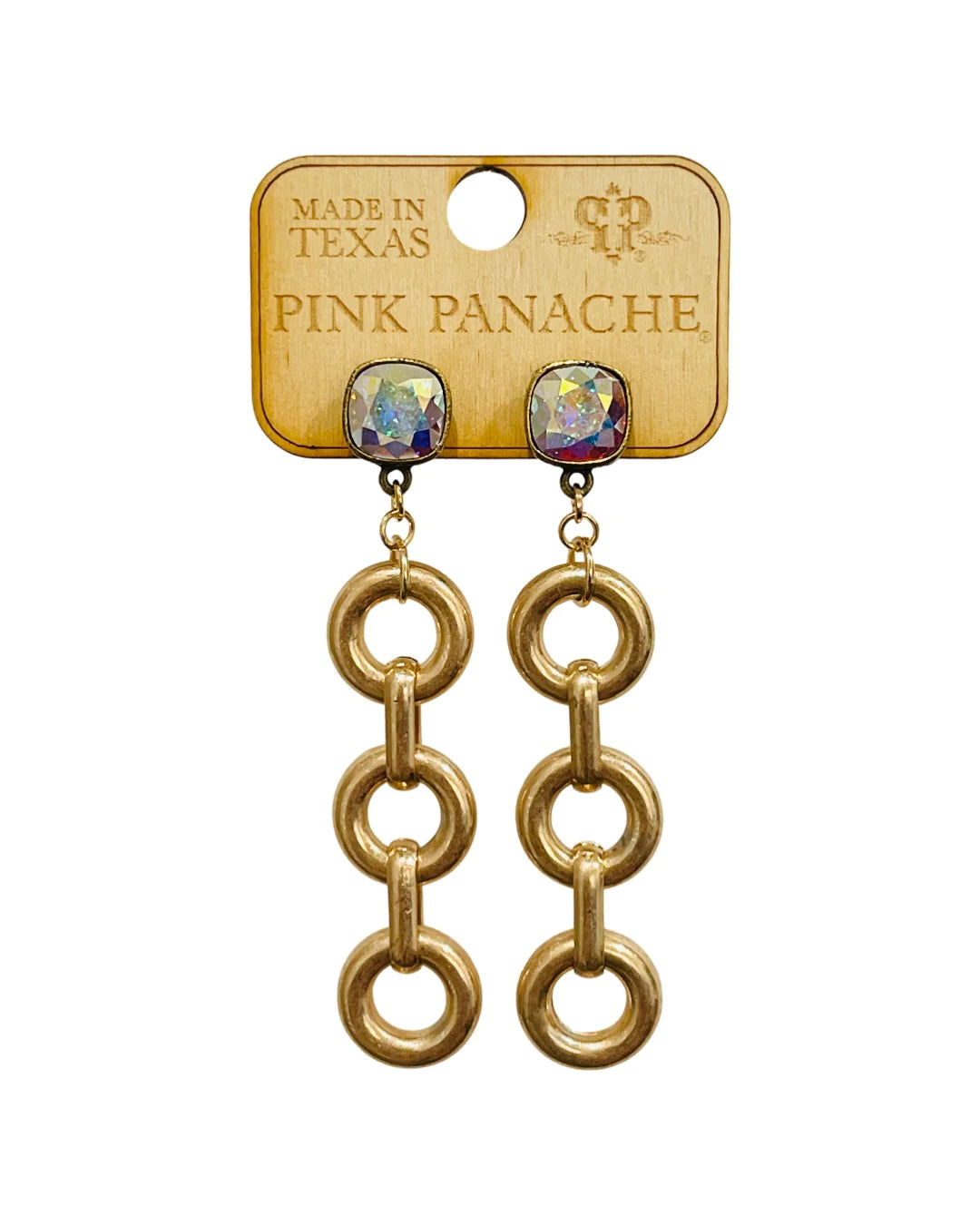 Gold triple circle pink panache earrings