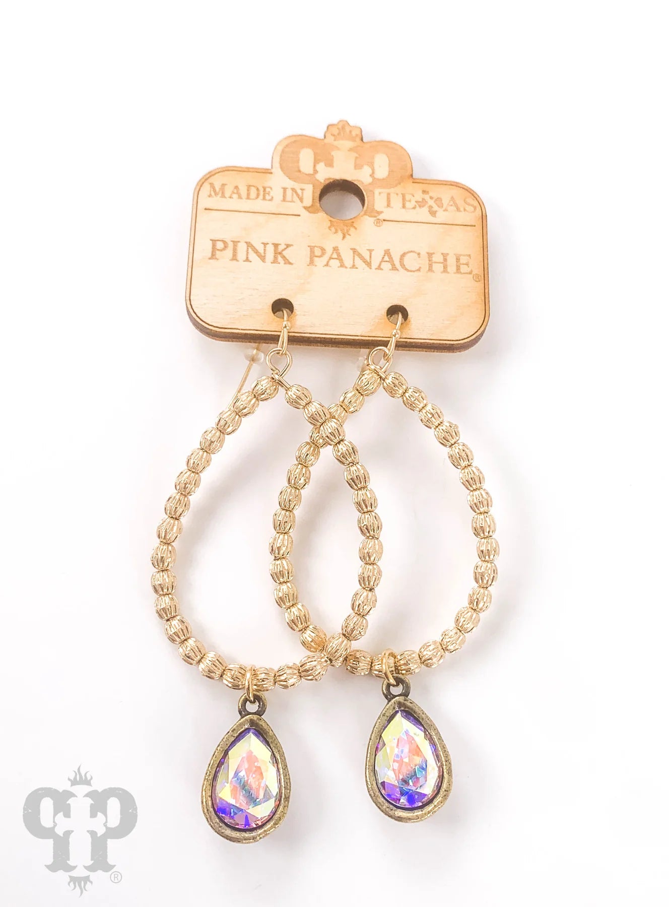 Gold teardrop pink panache earring
