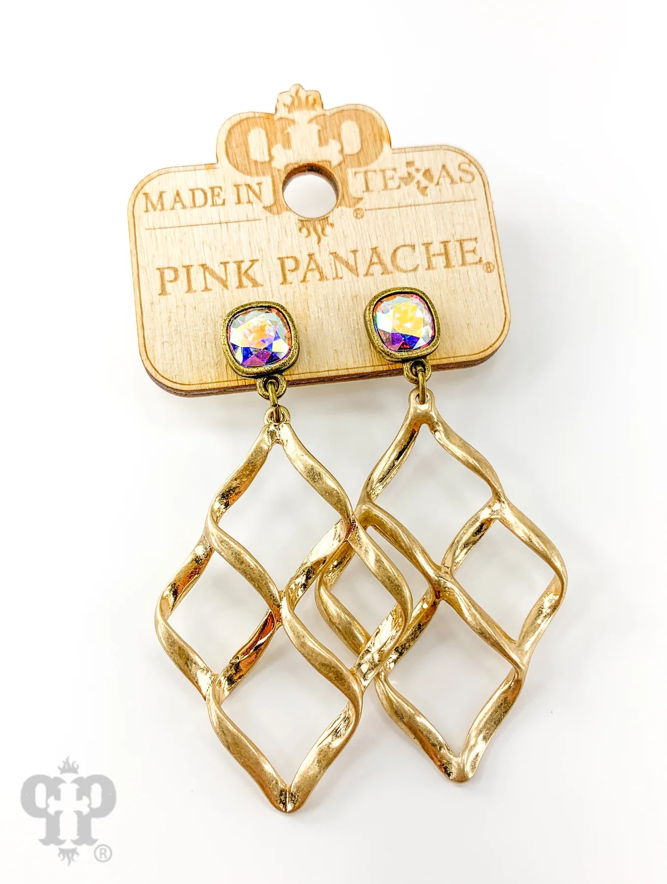 Gold waffle weave diamond pink panache earrings