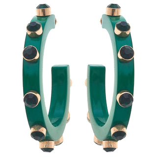 Green Renee Resin & Rhinestone Hoops