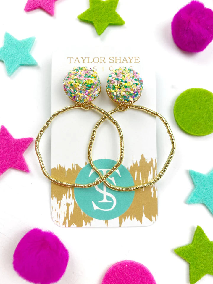 Green multi-color glitter top hoops