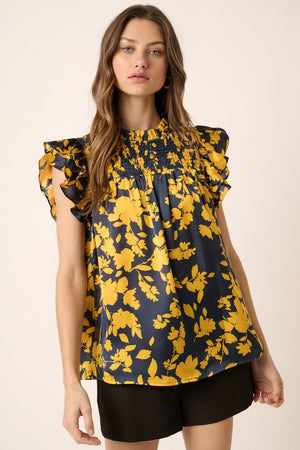 MARIGOLD FLOWER RUFFLE SLEEVE TOP