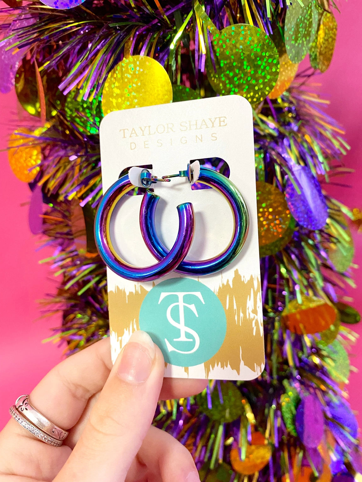 HOLOGRAPHIC Metalic  HOOPS