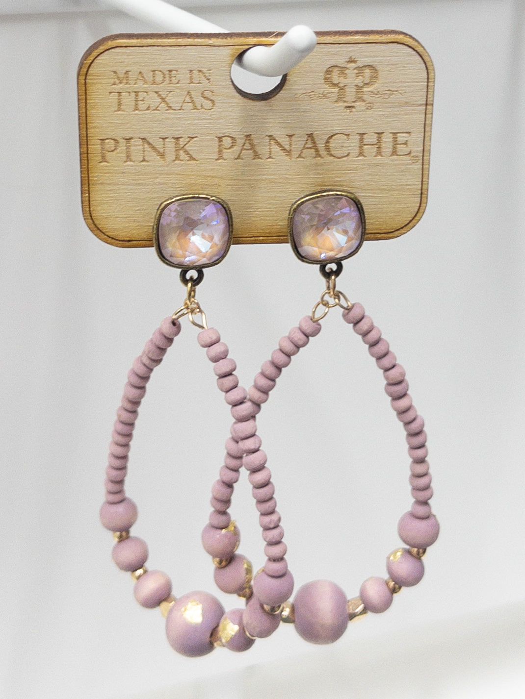 MAUVE BLUSH GEM TEARDROP DANGLES PINK PANACHE