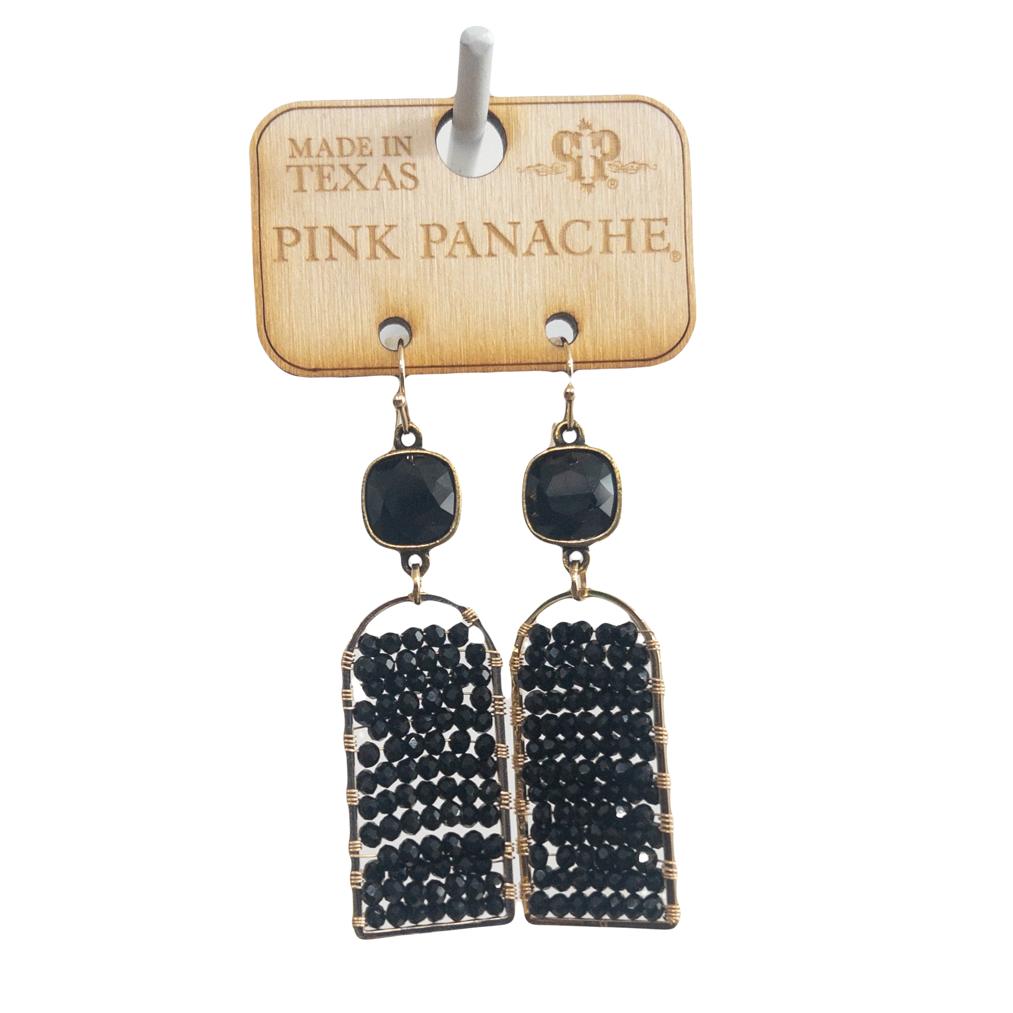 BLACK BEADS GOLD TRIM PINK PANACHE DROPS