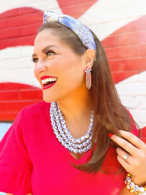 PATRIOTIC STAR EARRINGS WITH RHINESTONE FRINGE BRIANNA CANNON