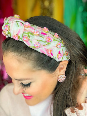 GARDEN PARTY HEADBAND WITH LIGHT PINK HEART CRYSTALS BRIANNA CANNON