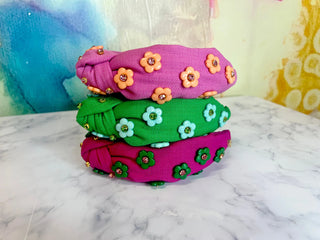 Adult Size Bubblegum Pink Twill Headband with Orange Flowers