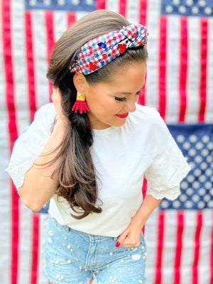 RED,WHITE &BLUE GINGHAM HEADBAND BLUE BRIANNA CANNON