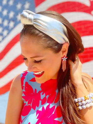 PATRIOTIC STAR EARRINGS WITH RHINESTONE FRINGE BRIANNA CANNON